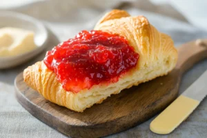 Enjoy croissant toast with jam