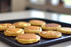 cooking silver dollar pancakes on a griddle