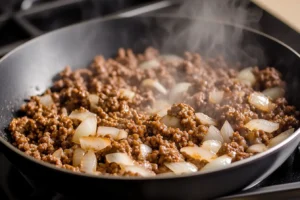 Ground beef and onion mixture for Big Mac casserole