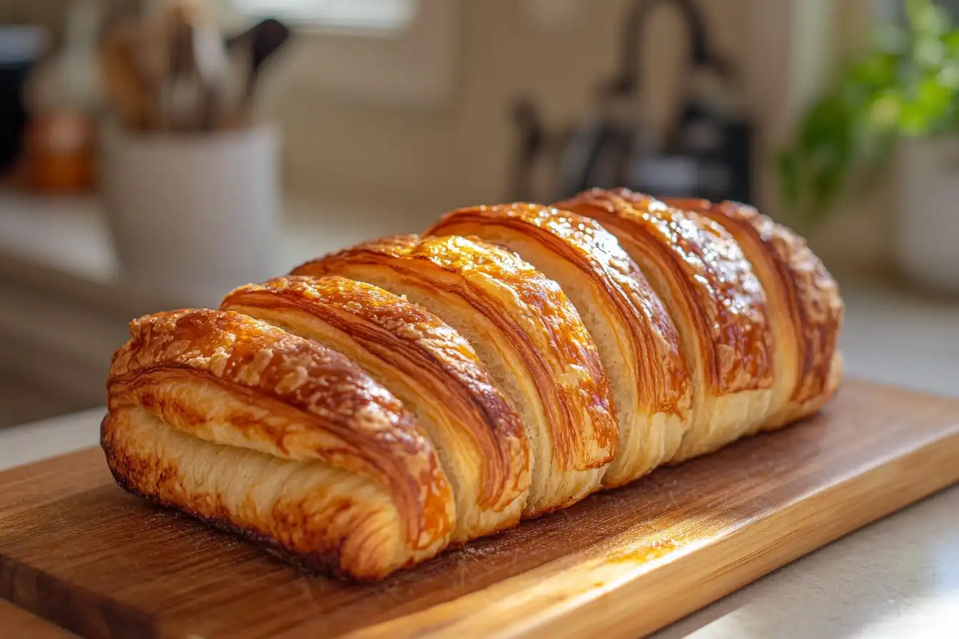 Croissant toast at Sam’s Club displayed on a cutting board.