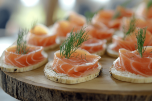 Smoked salmon bagel varieties displayed