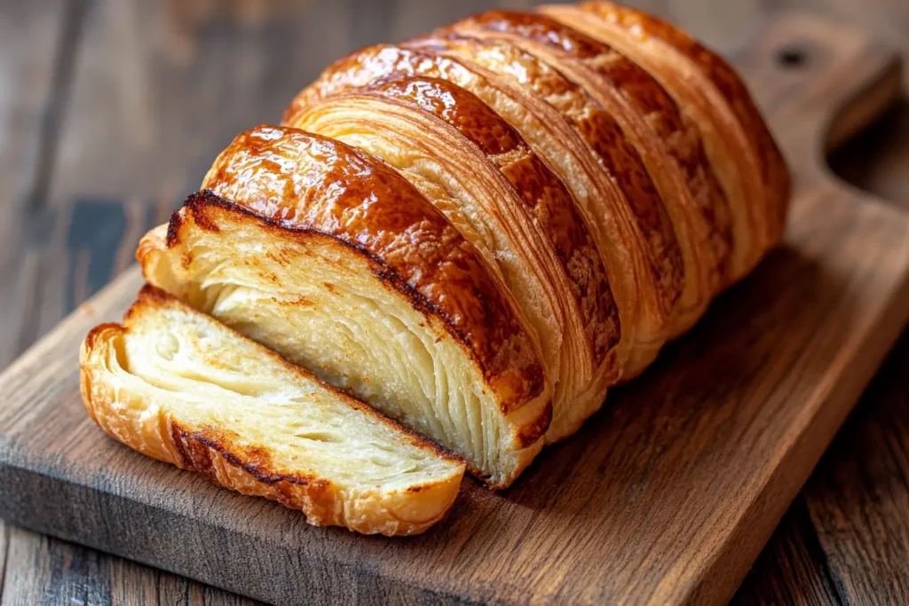 Does Costco have croissant toast? A loaf of croissant toast on a wooden board