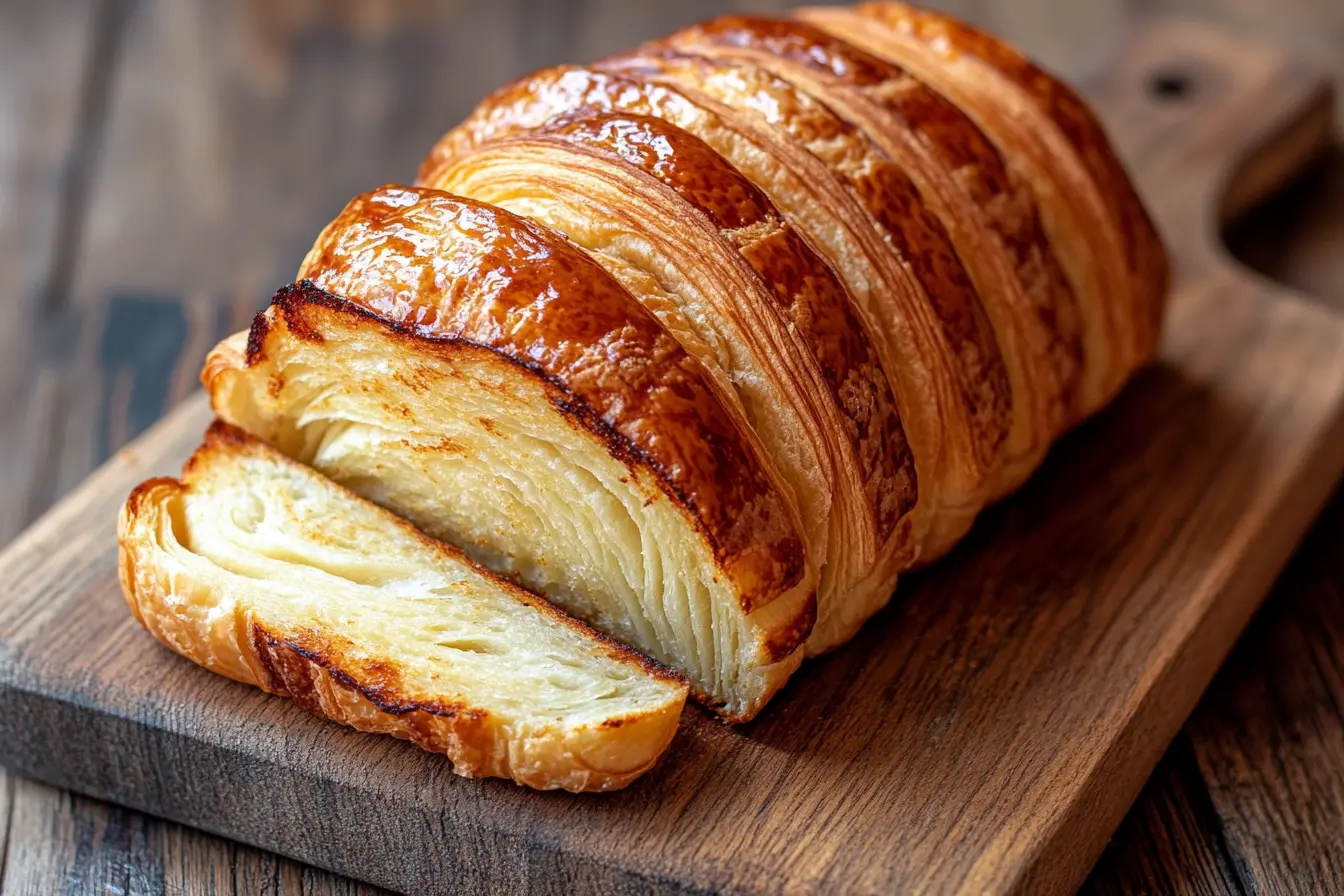 Does Costco have croissant toast? A loaf of croissant toast on a wooden board