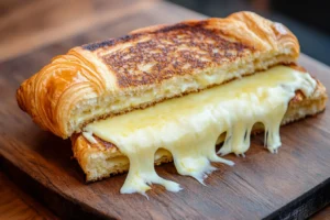 Savory croissant toast sandwich with melted cheese.