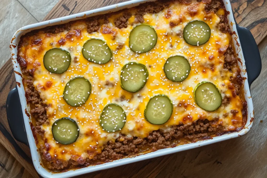 Big Mac casserole in a baking dish