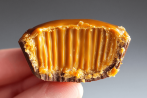 Taste test of Reese’s Caramel Big Cup, bite taken