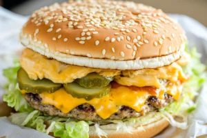 Frugal Big Mac variation with melted cheese and sauce