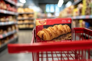 Sliced croissant toast in a Costco shopping cart