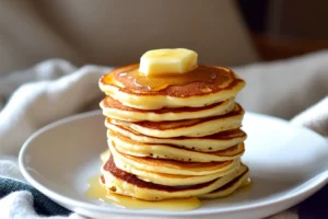 Tiny pancakes cooking on a hot griddle