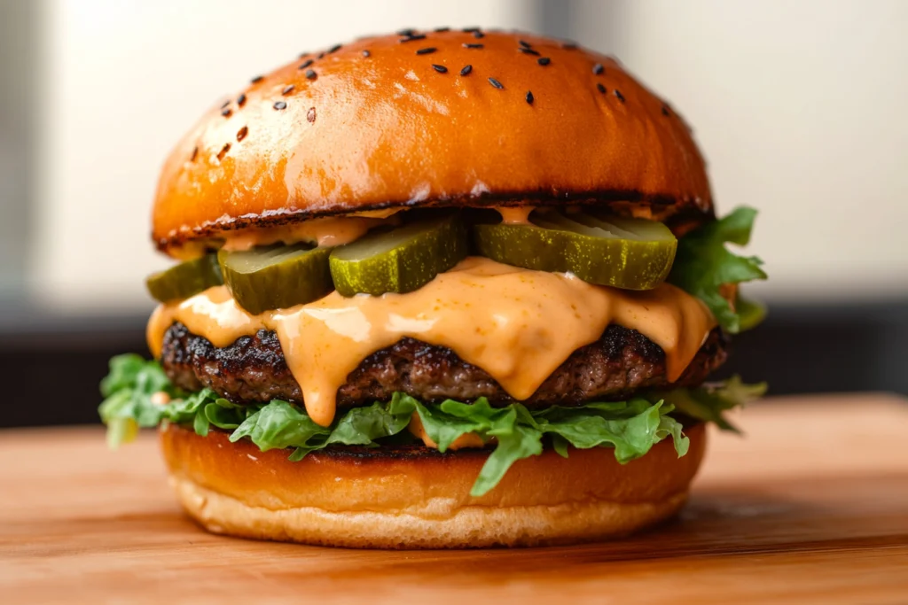 Poor man’s Big Mac on a cutting board