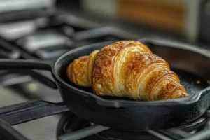 Perfectly toasted croissant in a skillet, stovetop method