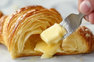 Toast a croissant, butter spreading method, flaky pastry