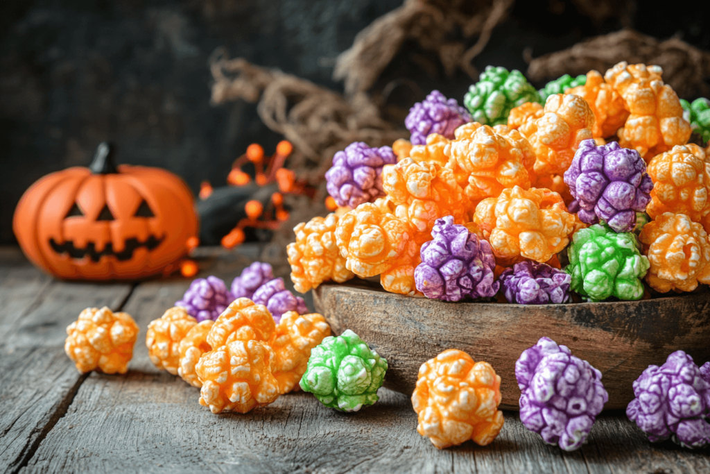 Why are popcorn balls a Halloween staple? – Featured image of colorful popcorn spheres