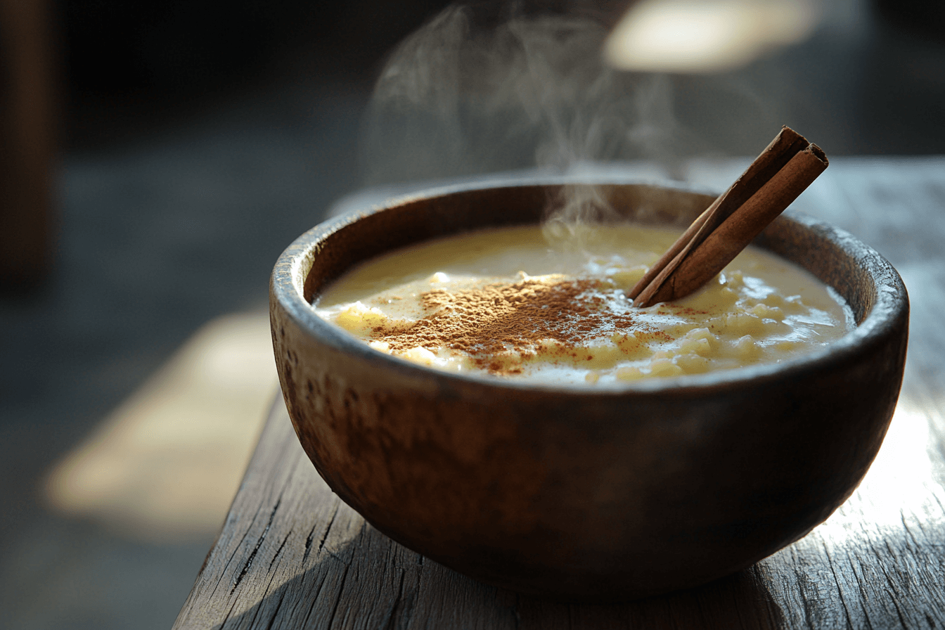 Arroz con leche supposed to be cold or hot in a small bowl