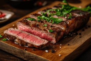 Perfectly sliced ribeye roast cooked at 325°F