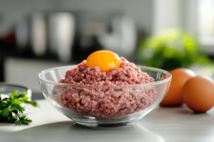 Best ingredient for burgers showing egg used as a binder