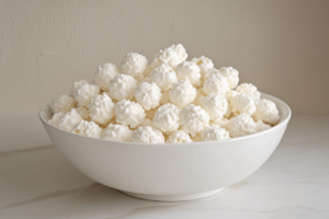 marshmallow popcorn balls in a bowl