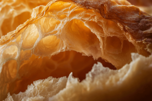 Croissant layers illustrating flaky French pastry.