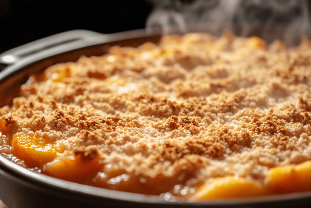 Why is my peach crisp soggy? Peach crisp fresh from the oven