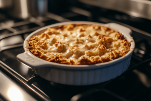 What is the secret to a good crumble baked dessert finished
