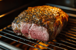 ribeye roast recipe roasting in pan
