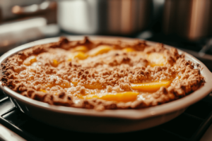Perfectly baked peach crisp with golden topping