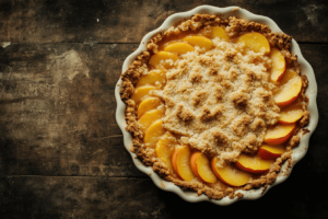 Peach crumble topping with flour and sugar