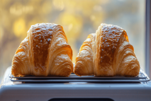 toasting a croissant in a toaster