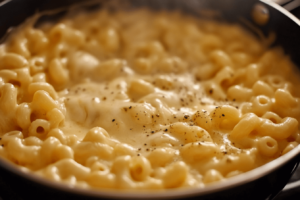 Freshly baked Tini’s mac with a golden cheese crust