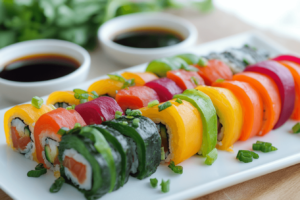 Sliced sushi rolls after final step