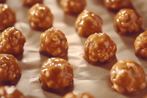 Why are popcorn balls a Halloween staple? – Close-up of caramel-coated popcorn