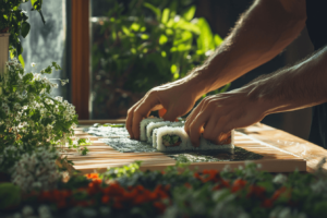 Rolling sushi in 5 steps with a bamboo mat