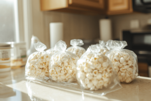Frozen popcorn balls in airtight packaging