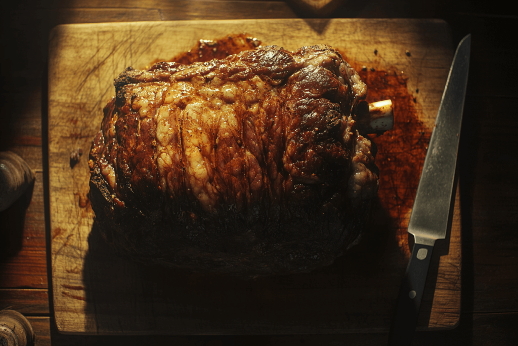 Is a ribeye roast the same as prime rib? Overhead shot of a perfectly roasted prime rib.
