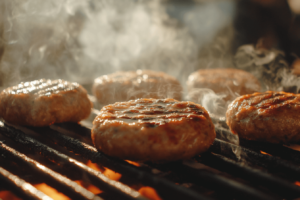 What is the healthiest meat for burgers – turkey patties on a grill.